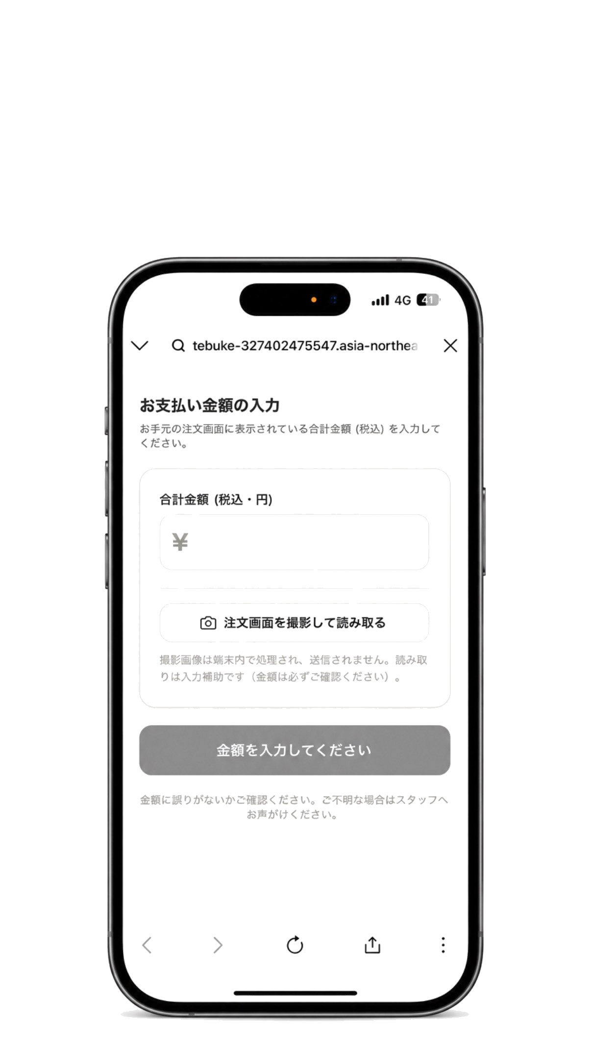 お支払い金額の入力画面